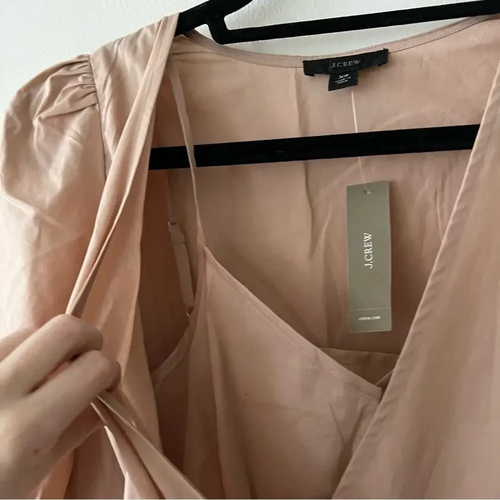 J. Crew Tan Puff-Sleeve Cotton Poplin Wrap Dress